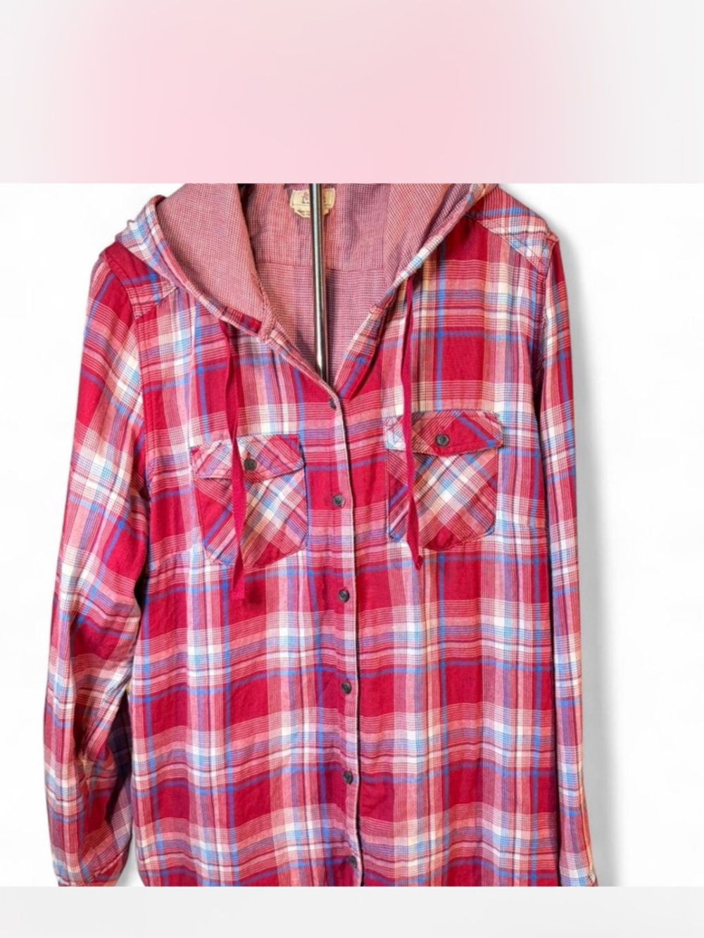 Boston Traders- Magenta Hooded Plaid Button-Up Hoodie Shirt XXL - Picture 2 of 6
